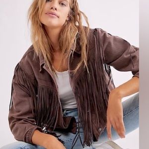 COPY - Free people denim fringe jacket✨